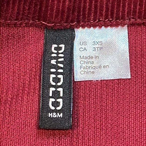 H&M Divided Burgundy Stretch Corduroy Fit & Flare Button Front Jumper Mini - Picture 4 of 5